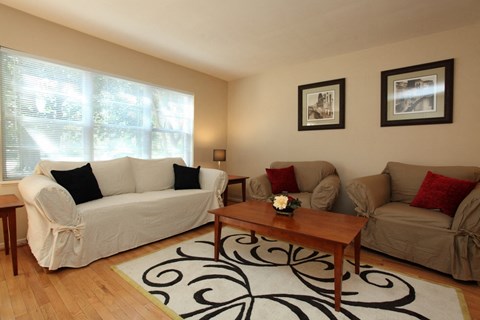 a living room with couches and a coffee table